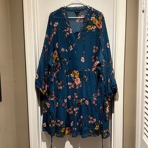Torrid teal floral Swiss dot dress
